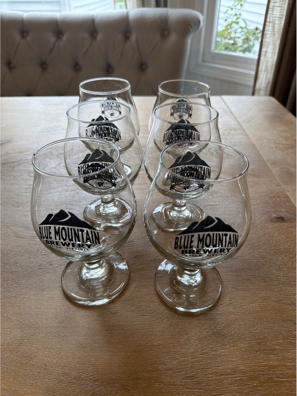 Set of 6 Blue Mountain Brewery Tulip Beer Glasses - Afton, VA Craft Beer
